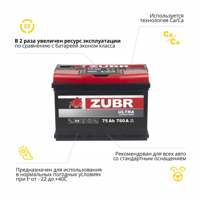 75 Ah Zubr Ultra New L+