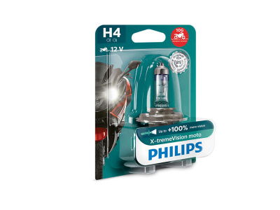 12342XVBW Лампа Philips H4 X-tremeVision Moto +100% 12V 60/55W P43t-38 блистер